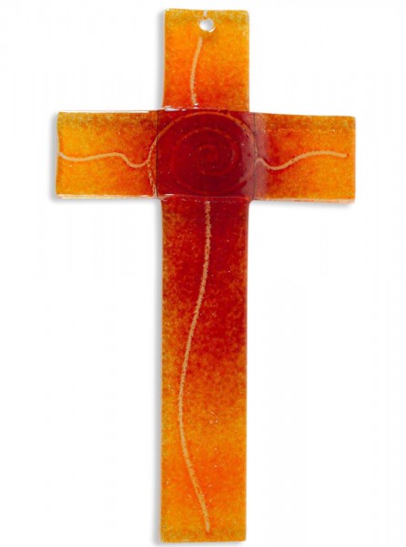 Glaskreuz "Spirale" Orange Rot 20 x 11 cm