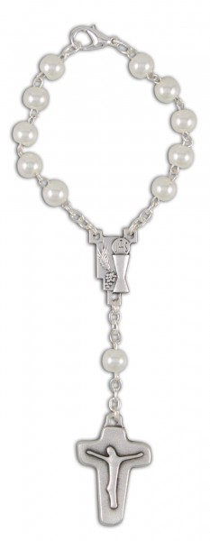 Zehner-Rosenkranz Perle Weiß mit Kelch und Verschluss