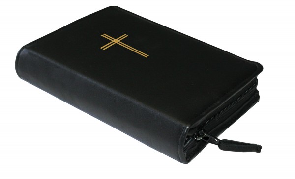 Gotteslobhülle mit Reißverschluß und Kreuz-Symbol echtes Leder Schwarz