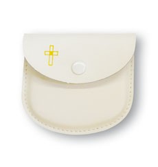 Rosenkranz-Etui mit goldenem Kreuz-Motiv Leder Weiß 8 x 7 cm