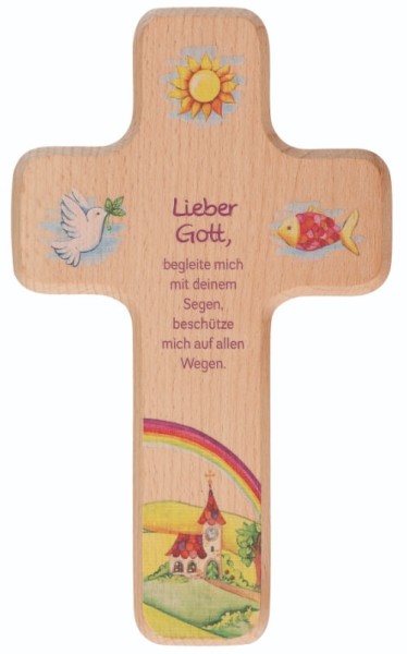Kinderkreuz "Lieber Gott, begleite mich" Buche Natur 18 x 11 cm