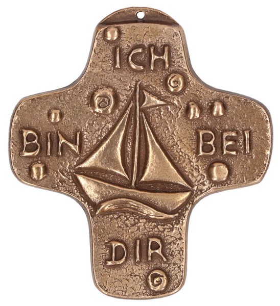 Kommunionkreuz aus Bronze "Ich bin bei dir" 9 x 8 cm