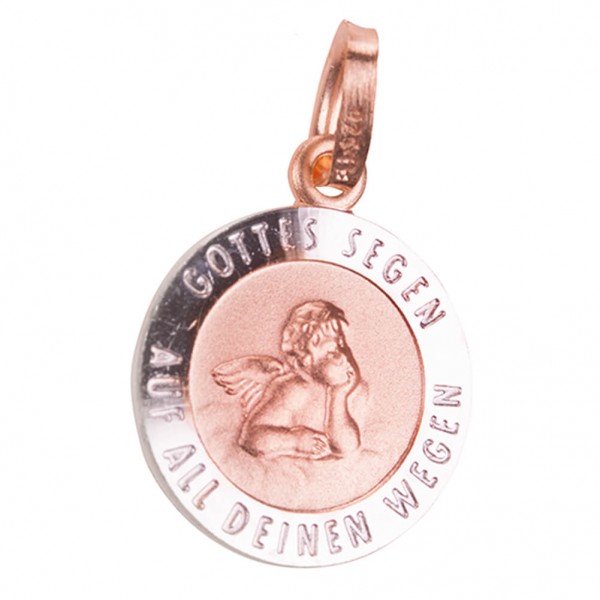 Kettenanhänger "Schutzengel - Gottes Segen" Silber Rosé vergoldet 1,2 cm