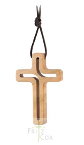 Halskette mit Kreuzanhänger durchgebrochen aus Olivenholz und Kordel 4,2 cm