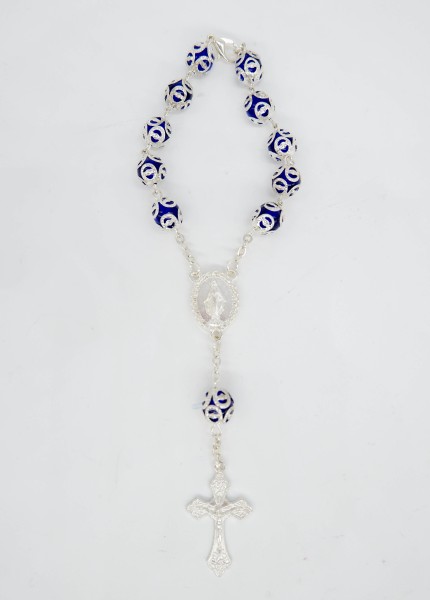 Zehner-Rosenkranz Alpacca mit Glasperle und Verschluss Blau