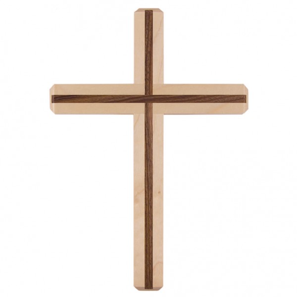 Holzkreuz aus Ahorn mit Nussbaumholz-Einlage 22 cm