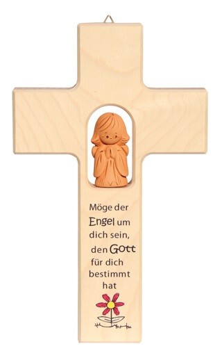 Kinderkreuz mit Schutzengel "Möge der Engel um dich sein" Ahorn Natur 20 x 12 cm