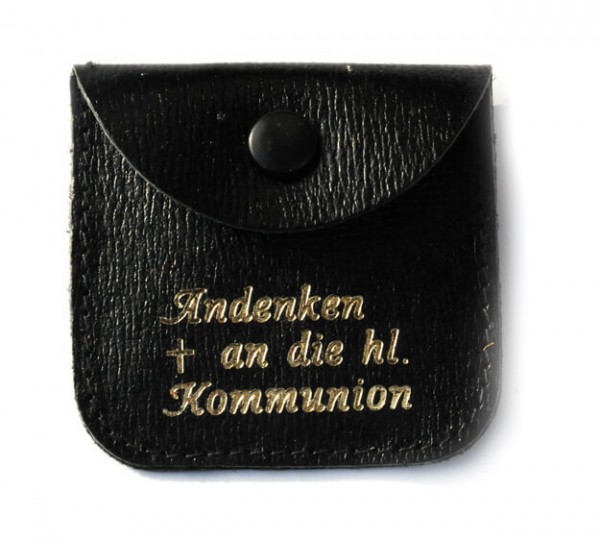 Rosenkranz-Etui Kommunion Leder Schwarz 6,5 x 6,5 cm