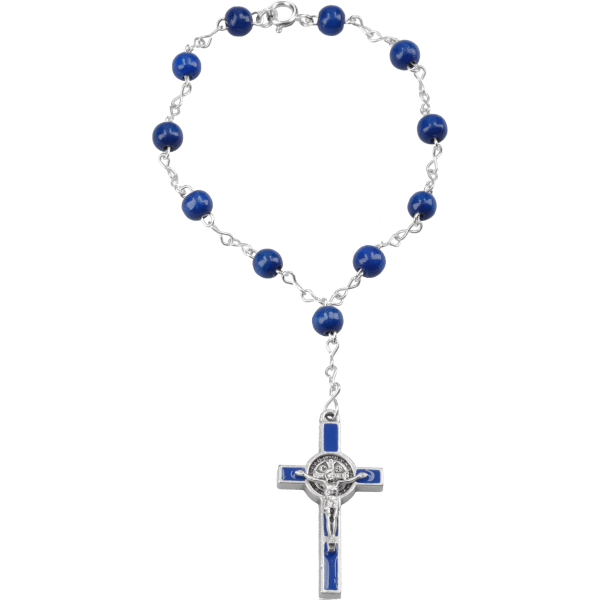 Zehner-Rosenkranz Blau mit Benediktuskreuz und Verschluss